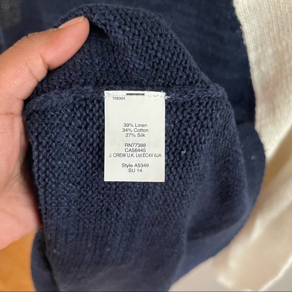 Madewell Raglan Baseball Sweater Size Medium Navy Blue & Cream Linen/Cotton/Silk - Picture 7 of 9